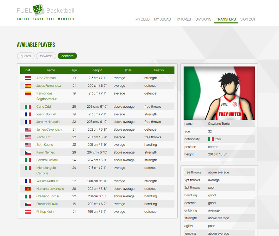 FUEL basketball manager online game